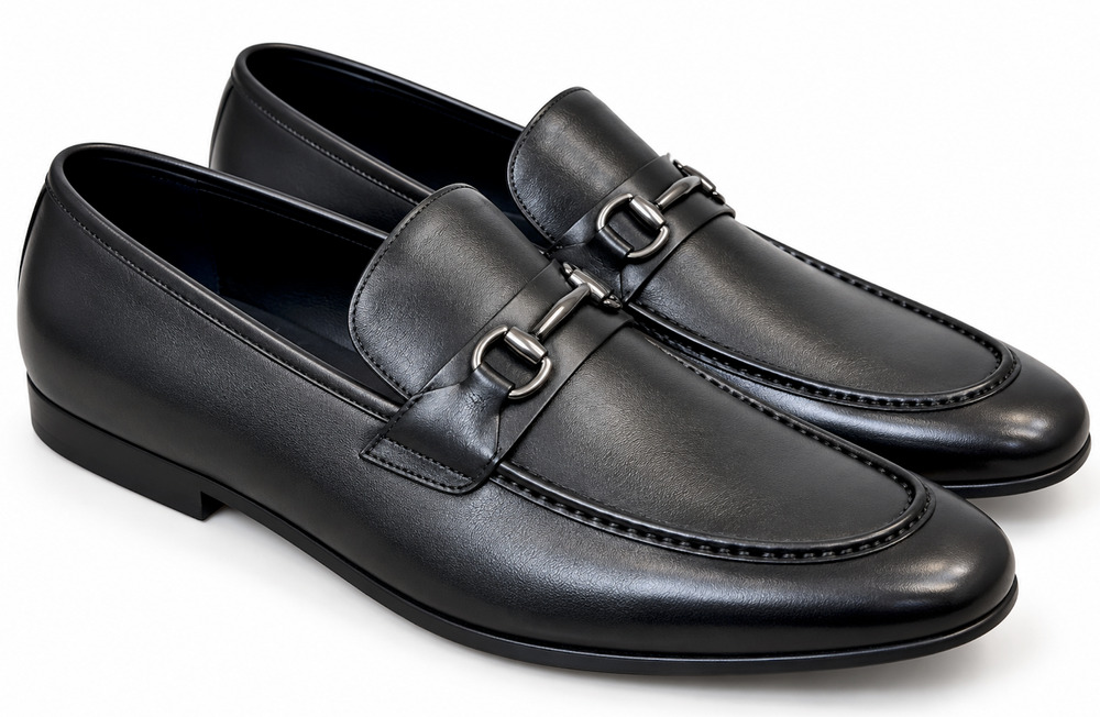 New Lord + Taylor Men's Black Leather Horsebit Loafers Silver Bit LT1023 Size 13